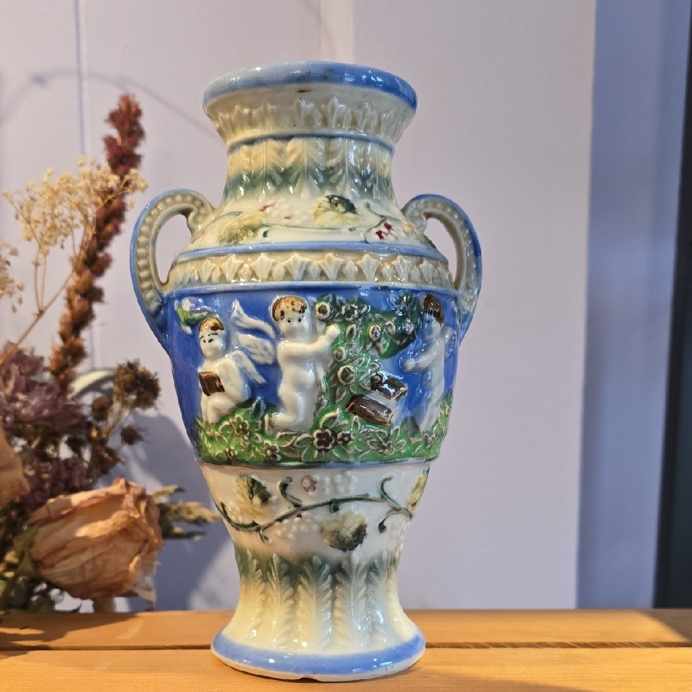 VTG Handcrafted Blue and Green Japanese Ceramic Vase